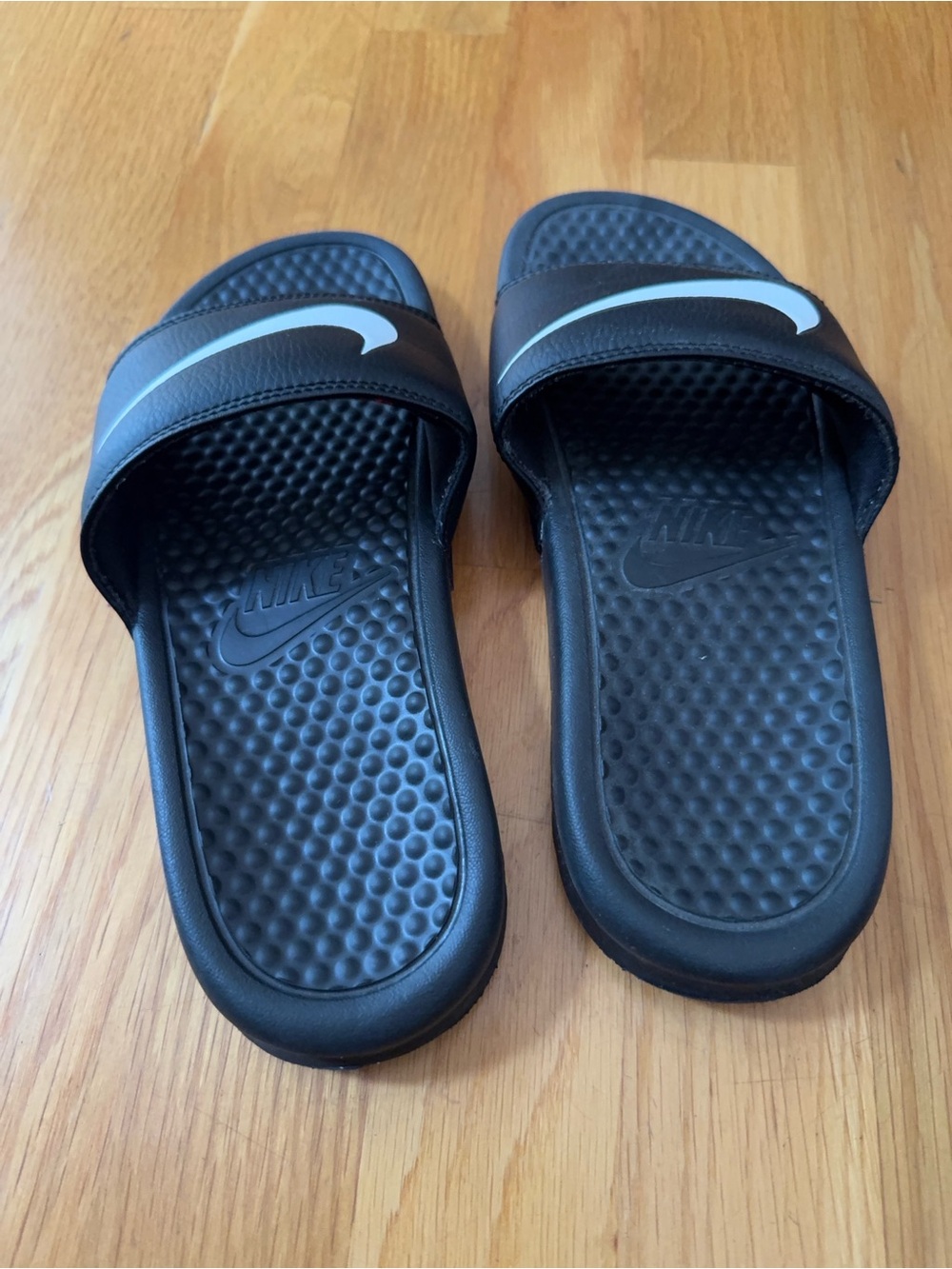 Nike Black Slides with White Swoosh